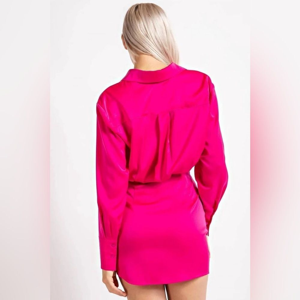 Edit by Nine Fuchsia Wrap Dress L NWT Twist Front Mini Shirt Dress